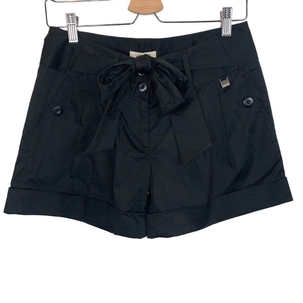 Vertigo Paris NWT Black Cotton Blend Pleated Dress Shorts Sash Belt sz 4